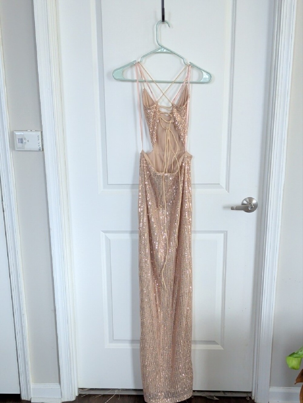 Windsor Rose Gold Sequin Strappy Evening Dress - Picture 2 of 5